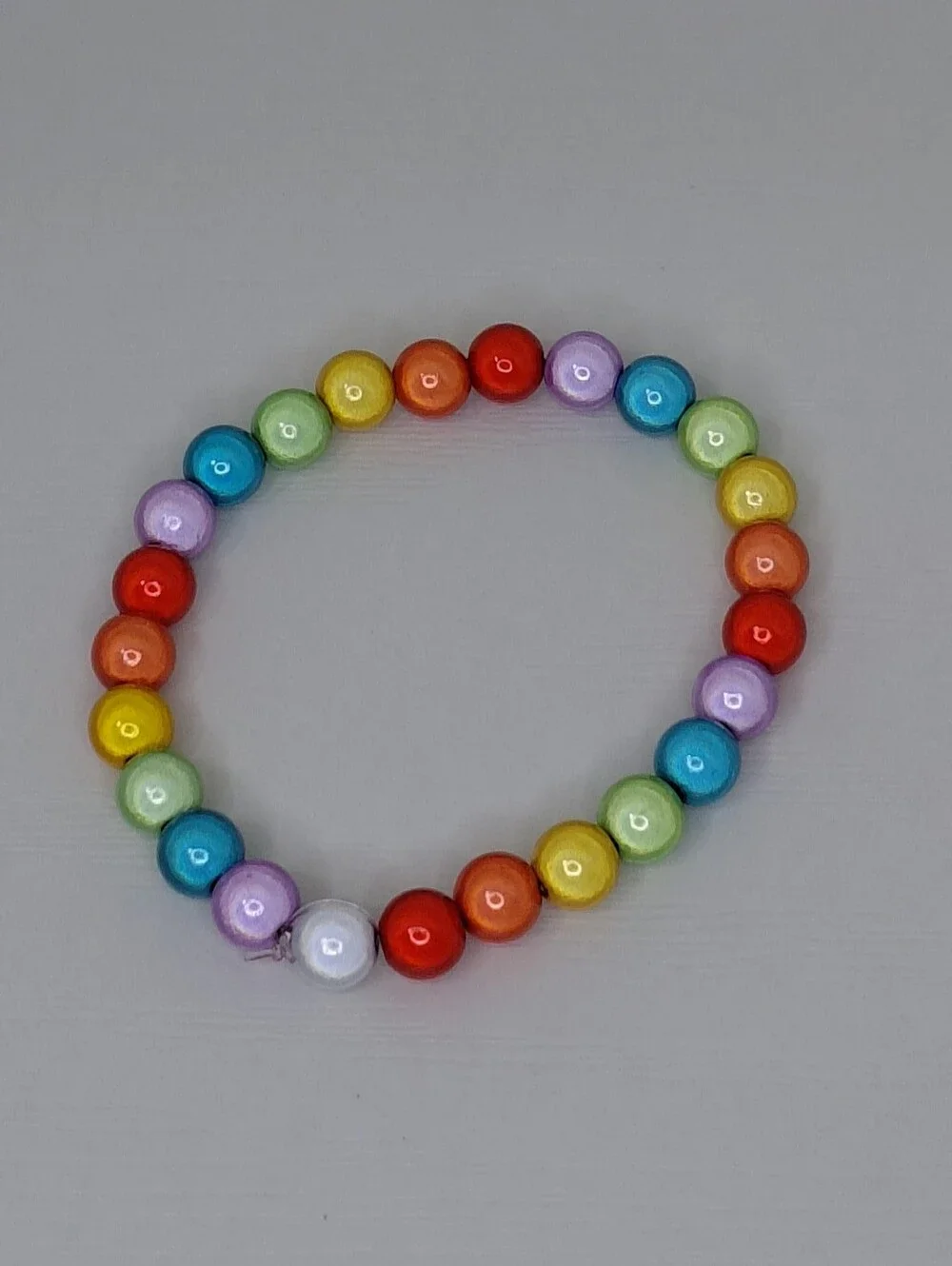 Hand Made Stretch Rainbow Bead Bracelet - Multicolor 7 Inches - Picture 5 of 11